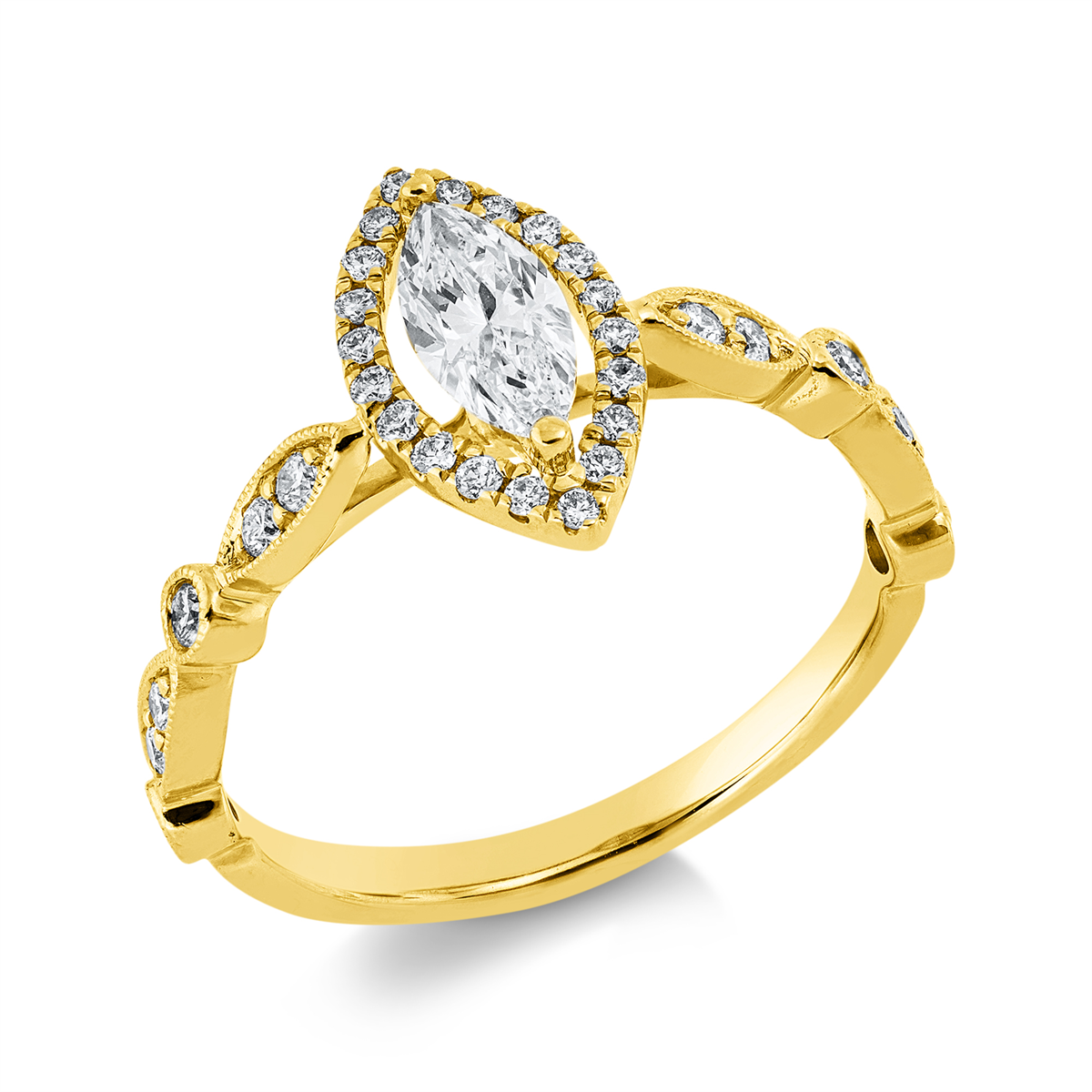 1DK41G Solitaeire Gelbgold 18kt 0,68 Diamantringe mit 33 Diamanten - 1DK41 – Bild 1