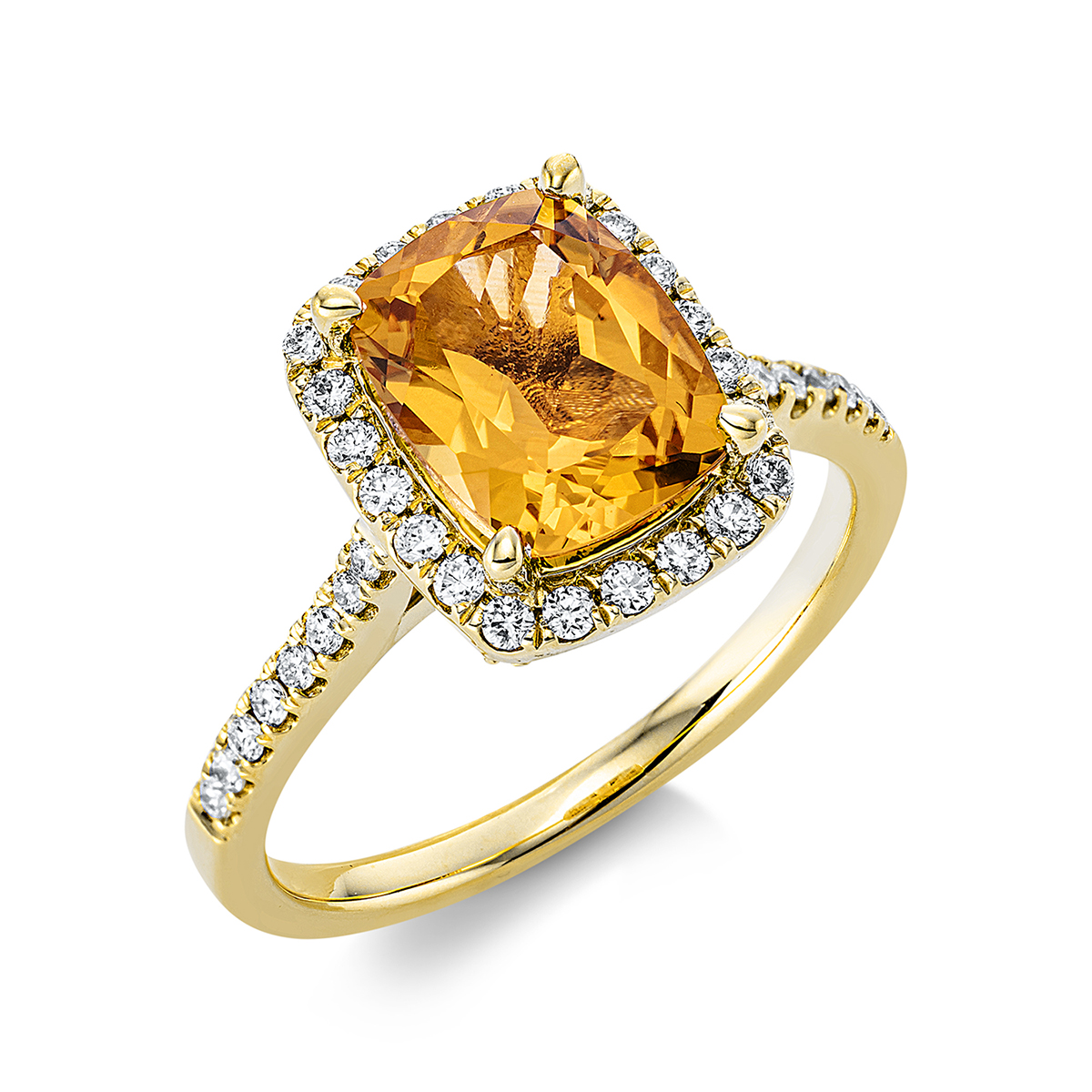 1CI47G Farbstein 4er-Krappe Gelbgold 18kt 0,36 Diamantringe Farbstein 1,92 ct - 1CI47 – Bild 1