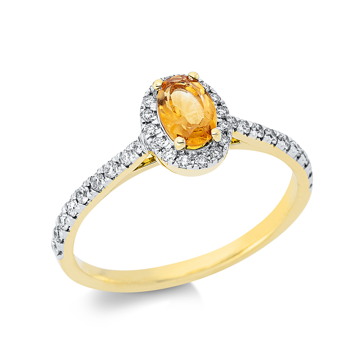 1CO76G Farbstein 4er-Krappe Gelbgold 18kt 0,27 Diamantringe Farbstein 0,35 ct - 1CO76 – Bild 1