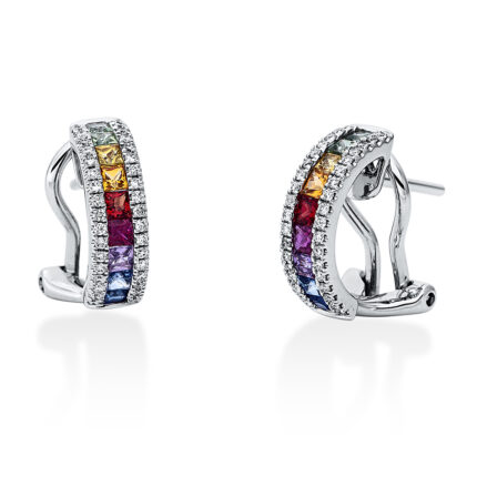 Creolen Weißgold 18kt 0,25 Diamantschmuck Farbstein 0,9 ct - 2H069