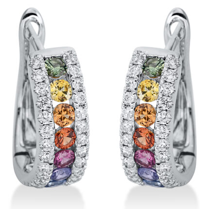 Creolen Weißgold 18kt 0,33 Diamantschmuck Farbstein 0,64 ct - 2M531