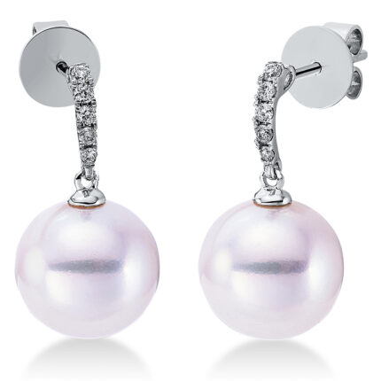 Ohrschmuck Weißgold 18kt 0,14 Diamantschmuck mit 10 Diamanten Süßwasserperle 11 mm - 2N750