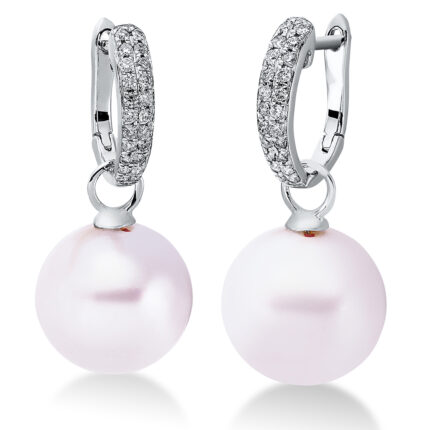 Ohrschmuck Weißgold 18kt 0,21 Diamantschmuck mit 44 Diamanten Süßwasserperle 11 mm - 2N756