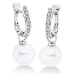 Ohrschmuck Weißgold 18kt 0,18 Diamantschmuck mit 18 Diamanten Süßwasserperle 9 mm - 2N783