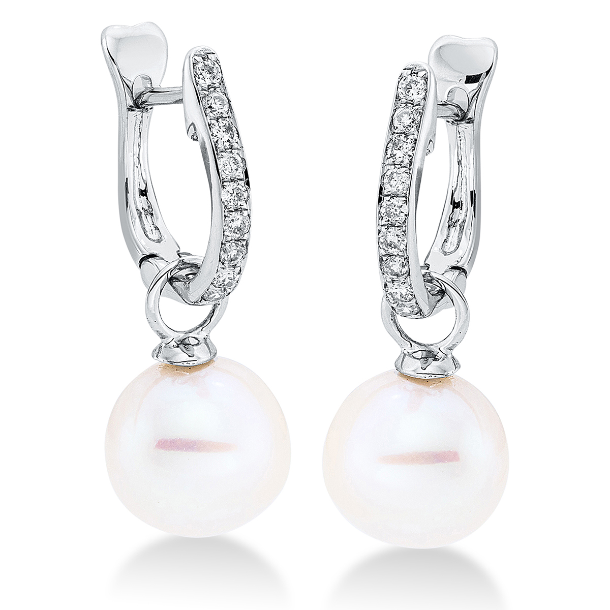 2N783W Ohrschmuck Weißgold 18kt 0,18 Diamantschmuck mit 18 Diamanten Süßwasserperle 9 mm - 2N783 – Bild 1