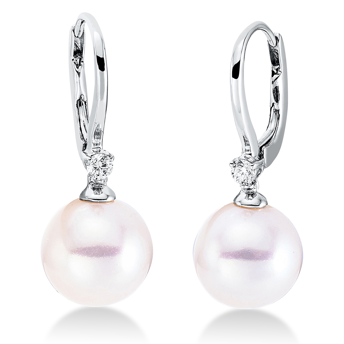 2N995W Ohrschmuck Weißgold 18kt 0,09 Diamantschmuck mit 2 Diamanten Tahiti 9 mm - 2N995 – Bild 1