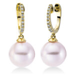 Ohrschmuck Gelbgold 18kt 0,11 Diamantschmuck mit 18 Diamanten Süßwasserperle 11,5 mm - 2O001