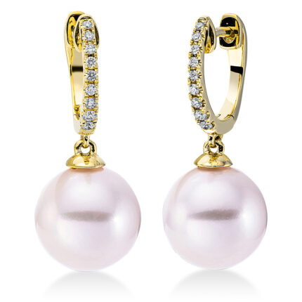 Ohrschmuck Gelbgold 18kt 0,11 Diamantschmuck mit 18 Diamanten Süßwasserperle 11,5 mm - 2O001