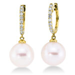 Ohrschmuck Gelbgold 18kt 0,22 Diamantschmuck mit 18 Diamanten Süßwasserperle 9 mm - 2O109