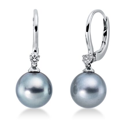 Ohrschmuck Weißgold 18kt 0,09 Diamantschmuck mit 2 Diamanten Tahiti 8,5 mm - 2O477