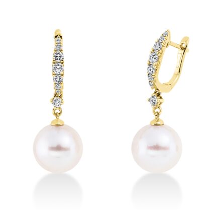 Ohrschmuck Gelbgold 18kt 0,38 Diamantschmuck mit 16 Diamanten Süßwasserperle 10,5 mm - 2P158