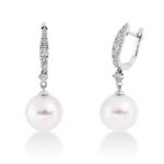 Ohrschmuck Weißgold 18kt 0,38 Diamantschmuck mit 16 Diamanten Süßwasserperle 10,5 mm - 2P158