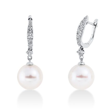 Ohrschmuck Weißgold 18kt 0,38 Diamantschmuck mit 16 Diamanten Süßwasserperle 10,5 mm - 2P158