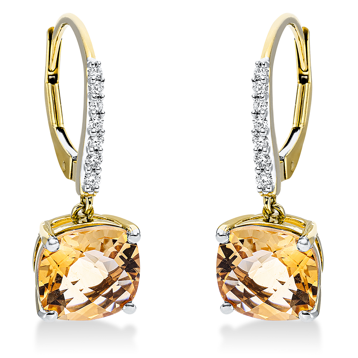 2P553G Ohrschmuck 4er-Krappe Gelbgold 18kt 0,13 Diamantschmuck Farbstein 4,22 ct - 2P553 – Bild 1