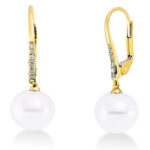 Ohrschmuck Gelbgold 18kt 0,07 Diamantschmuck mit 12 Diamanten Süßwasserperle 10 mm - 2Q699