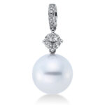 Anhänger Weißgold 18kt 0,36 Diamantschmuck mit 11 Diamanten Südseeperle 12 mm - 3F913