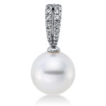 Anhänger Weißgold 18kt 0,08 Diamantschmuck mit 14 Diamanten Südseeperle 10 mm - 3F976