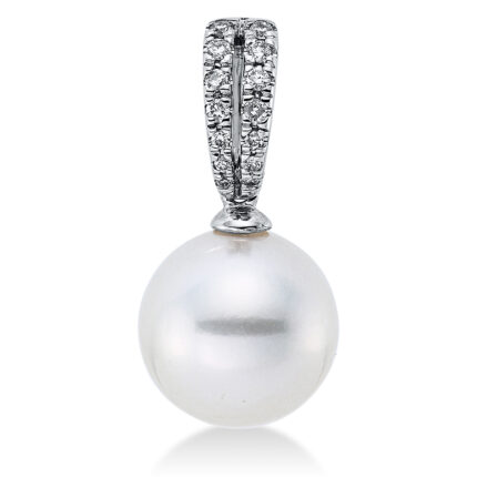 Anhänger Weißgold 18kt 0,08 Diamantschmuck mit 14 Diamanten Südseeperle 10 mm - 3F976