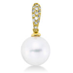 Anhänger Gelbgold 18kt 0,10 Diamantschmuck mit 14 Diamanten Südseeperle 9 mm - 3G907
