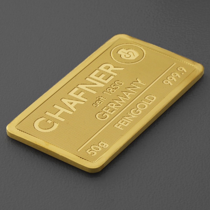 ooGoldbarren_50g_CHAFNER_-_Prgeform__5 CHAFNER 50g Feingoldbarren – Bild 1