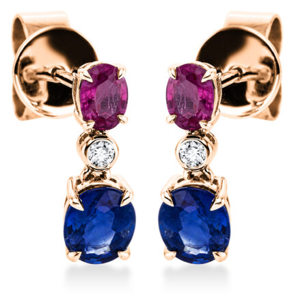 Ohrschmuck Rosegold 18kt 0,03 Diamantschmuck Farbstein 1,46 ct - 2L448