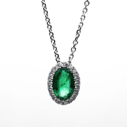 Collier Weißgold 18kt 0,06 Diamantschmuck Farbstein 0,39 ct - 4B148