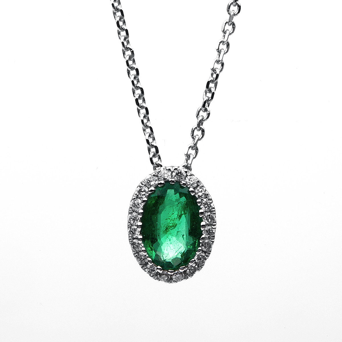 4B148W Collier Weißgold 18kt 0,06 Diamantschmuck Farbstein 0,39 ct - 4B148 – Bild 1