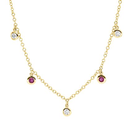 Collier Gelbgold 18kt 0,15 Diamantschmuck Farbstein 0,26 ct - 4M943