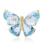 Brosche Gelbgold 18kt 0,07 Diamantschmuck Farbstein 15,4 ct - 3H499