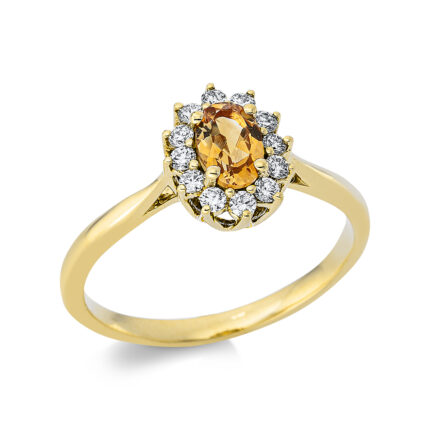 Farbstein Gelbgold 18kt 0,20 Diamantringe Farbstein 0,44 ct - 1DD09