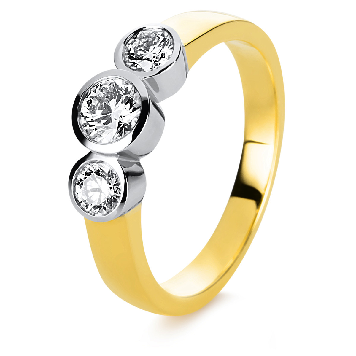 1E280GW Solitaeire Zarge Gelbgold / Weißgold 18kt 0,68 Diamantringe mit 3 Diamanten - 1E280 – Bild 1