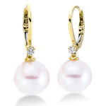 Ohrschmuck Gelbgold 18kt 0,09 Diamantschmuck mit 2 Diamanten Süßwasserperle 9,5 mm - 2A867
