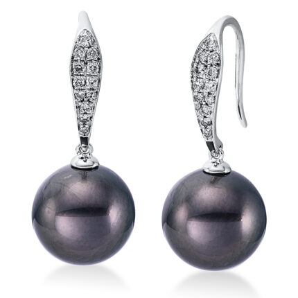 Ohrhänger Weißgold 18kt 0,16 Diamantschmuck mit 24 Diamanten Tahiti 10,5 mm - 2D025