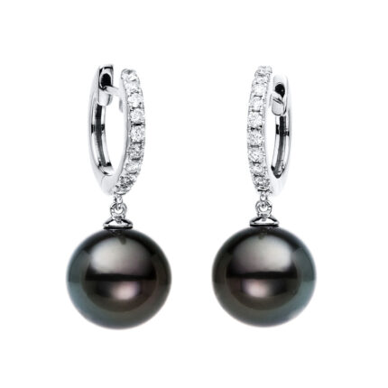 Ohrschmuck Weißgold 18kt 0,23 Diamantschmuck mit 18 Diamanten Tahiti 10 mm - 2D645