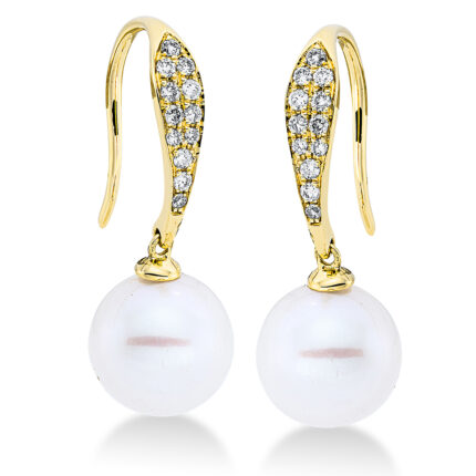 Ohrhänger Gelbgold 18kt 0,17 Diamantschmuck mit 24 Diamanten Süßwasserperle 9 mm - 2N752