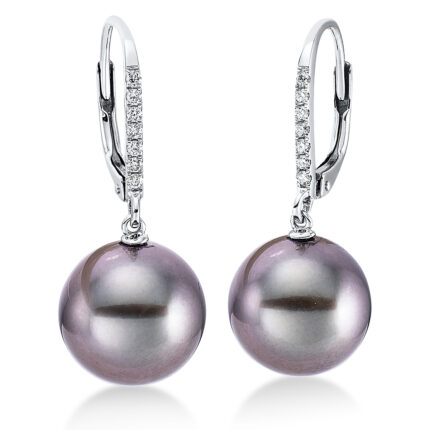 Ohringe Weißgold 18kt 0,09 Ohrschmuck mit 14 Diamanten Tahiti 10,5 mm - 2N997