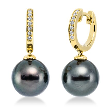 Ohringe Gelbgold 18kt 0,09 Ohrschmuck mit 14 Diamanten Tahiti 9,5 mm - 2O114