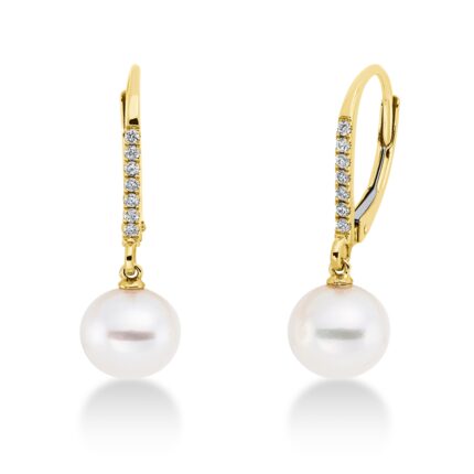 Ohringe Gelbgold 18kt 0,09 Ohrschmuck mit 14 Diamanten Süßwasserp 7,5 mm - 2O480