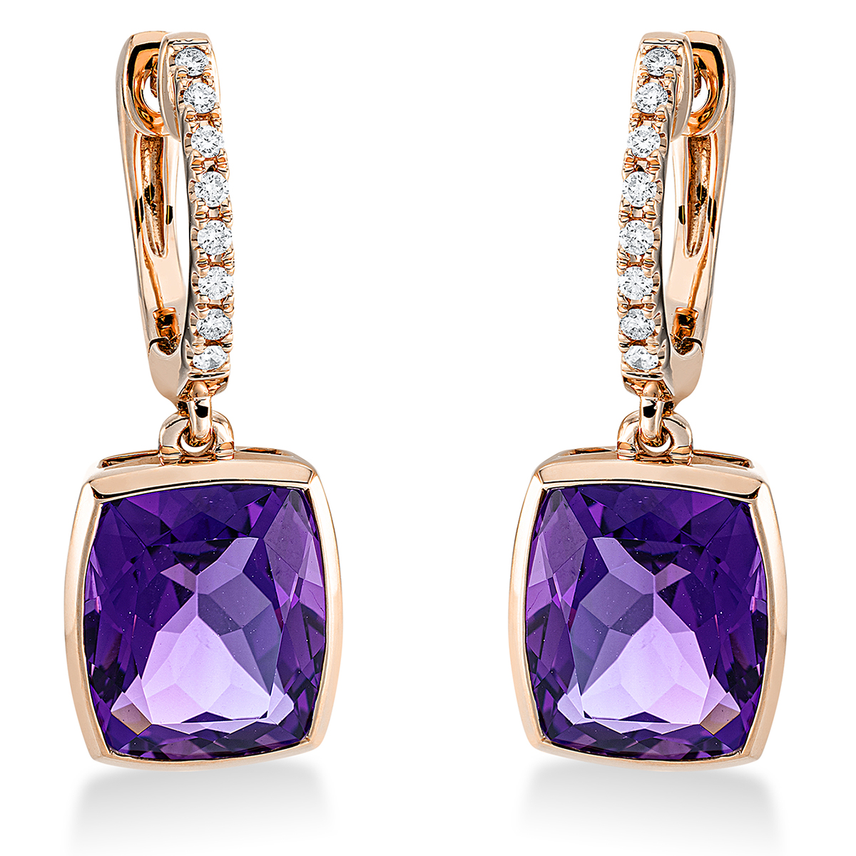 2O585R Ohrschmuck Zarge Rosegold 18kt 0,10 Diamantschmuck Farbstein 6,5 ct - 2O585 – Bild 1