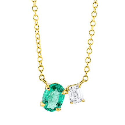 Collier 4er-Krappe Gelbgold 18kt 0,28 Diamantschmuck Farbstein 0,68 ct - 4L217