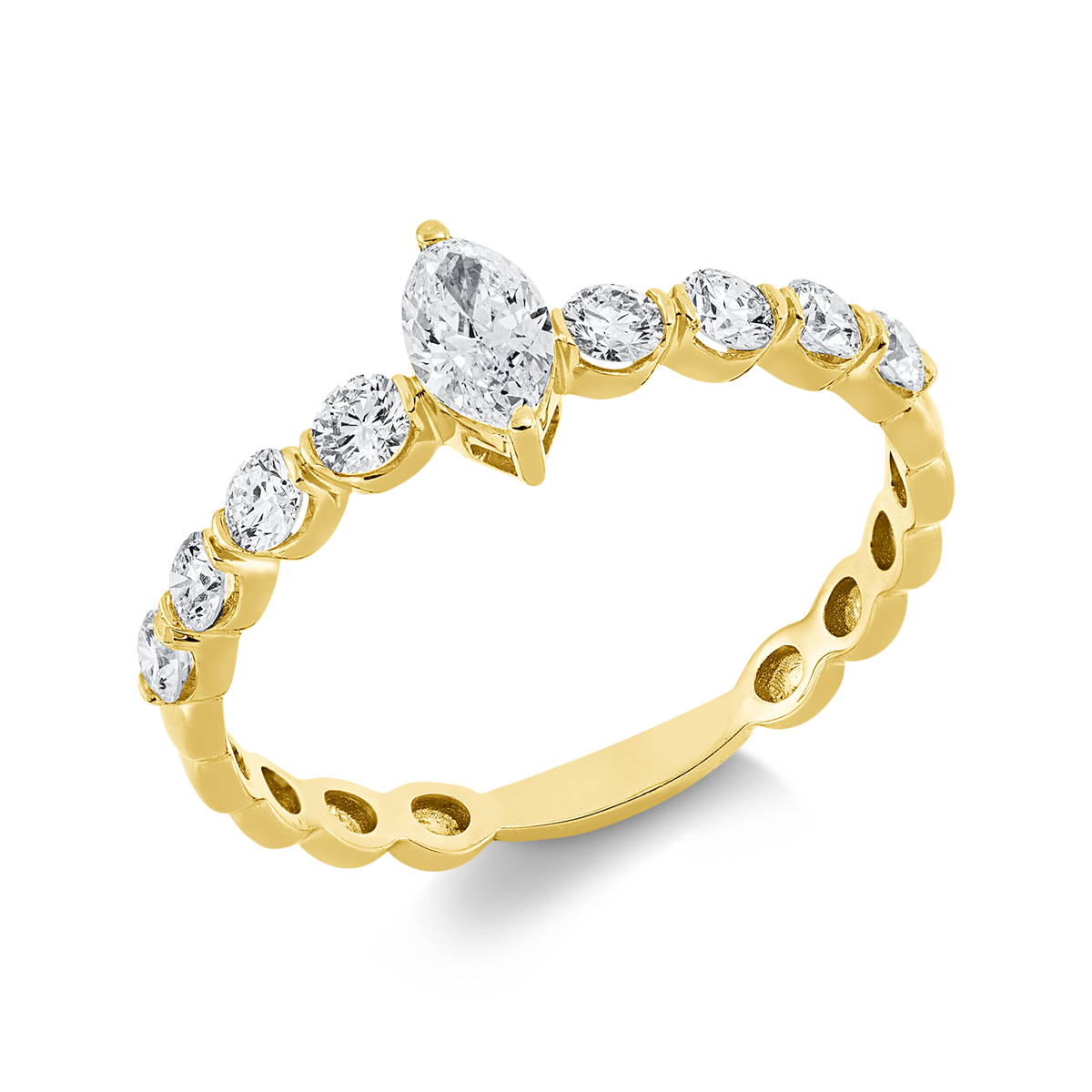 1GV87G Solitaeire Gelbgold 18kt 0,60 Diamantringe mit 9 Diamanten - 1GV87 – Bild 1