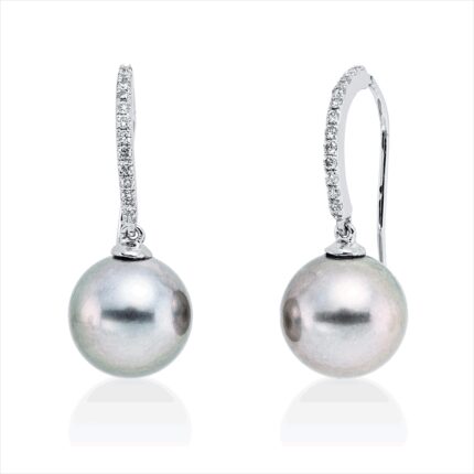 Ohrhänger Weißgold 18kt 0,13 Diamantschmuck mit 24 Diamanten Tahiti 9 mm - 2O484