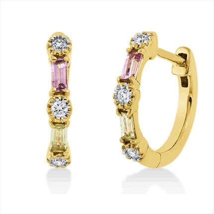 Creolen Gelbgold 18kt 0,08 Diamantschmuck Farbstein 0,24 ct - 2P981