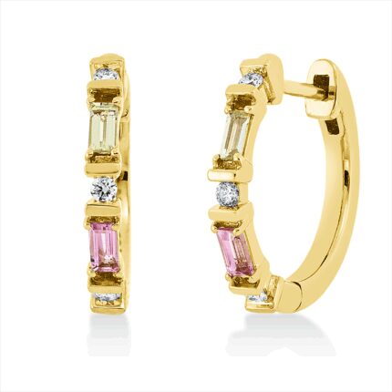 Creolen Gelbgold 18kt 0,08 Diamantschmuck Farbstein 0,22 ct - 2U181