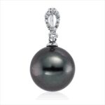 Anhänger Weißgold 18kt 0,06 Diamantschmuck mit 2 Diamanten Tahiti 11 mm - 3G041