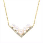 Collier Gelbgold 18kt 0,13 Diamantschmuck mit 19 Diamanten Zuchtperle 3 mm - 4O114