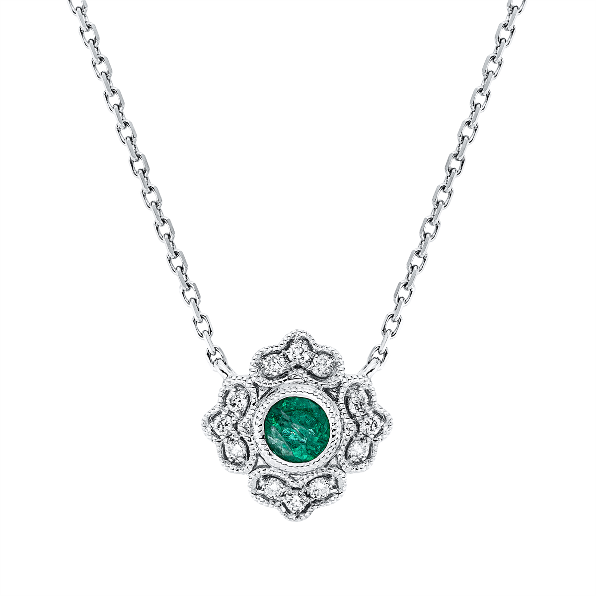 4O180W Collier Weißgold 18kt 0,07 Diamantschmuck Farbstein 0,18 ct - 4O180 – Bild 1