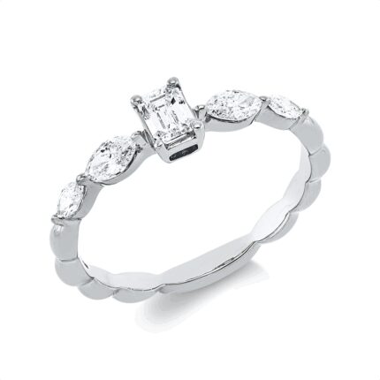 Solitaeire Weißgold 18kt 0,59 Diamantringe mit 5 Diamanten - 1HN84