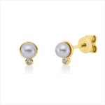 Ohrstecker Gelbgold 18kt 0,02 Diamantschmuck mit 2 Diamanten Zuchtperle 4,1 mm - 2V012