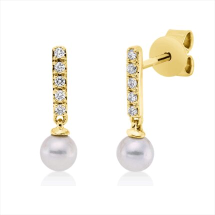 Ohrstecker Gelbgold 18kt 0,06 Diamantschmuck mit 10 Diamanten Zuchtperle 4,1 mm - 2V013